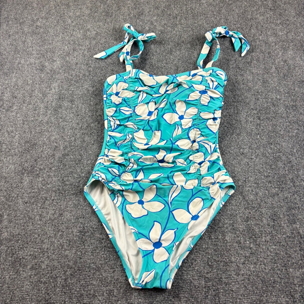 KATE SPADE Women’s Blue “Floral Vines” Bow Shoulder One Piece Swimsuit - Small - Picture 2 of 10